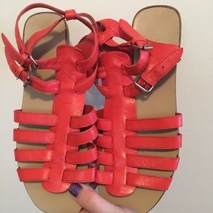 Hot Orange “Nine West” Buckle Up Sandals